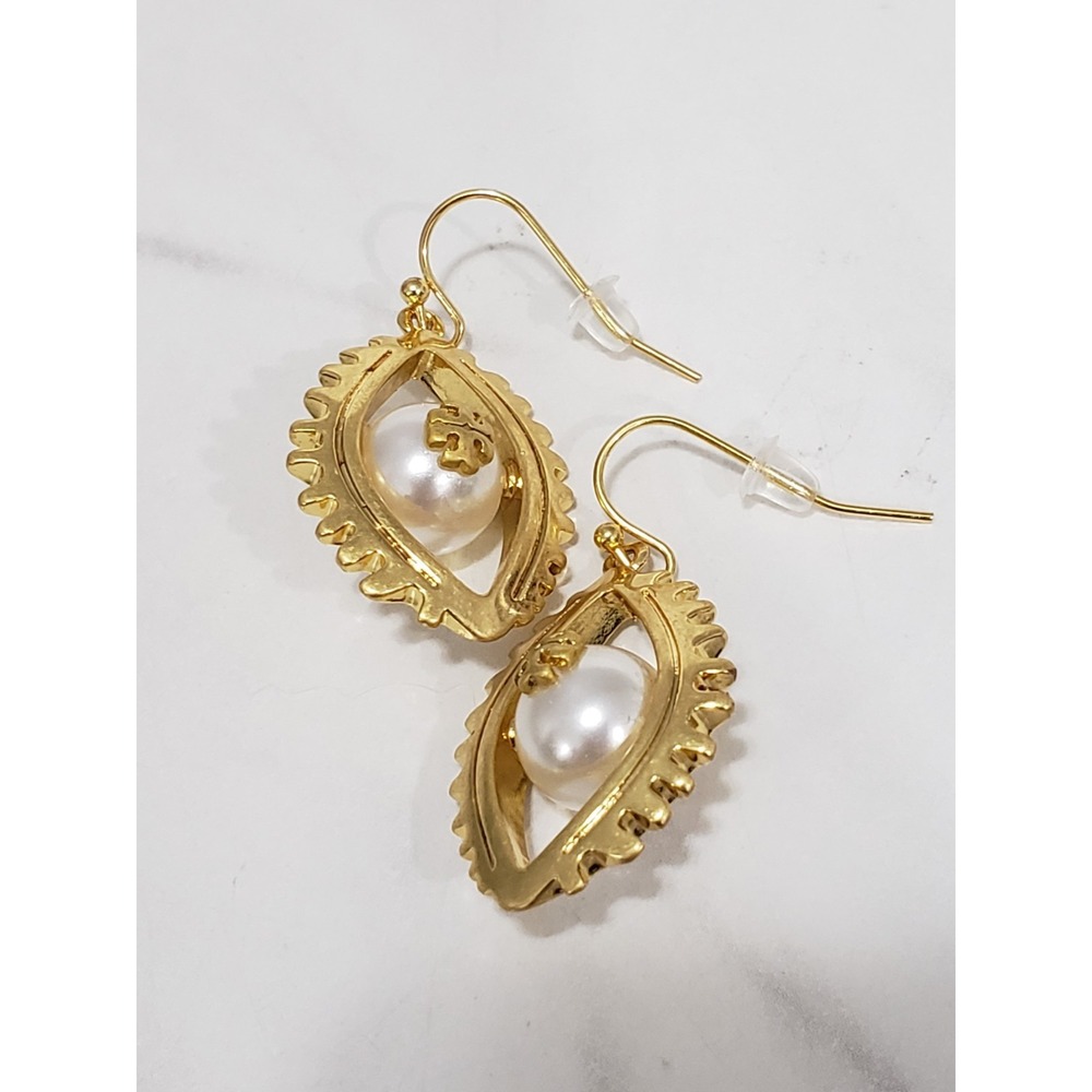 TORY BURCH Asymmetrical Faux Pearl Evil Eye Drop Earrings Geometric Boho Hippie
